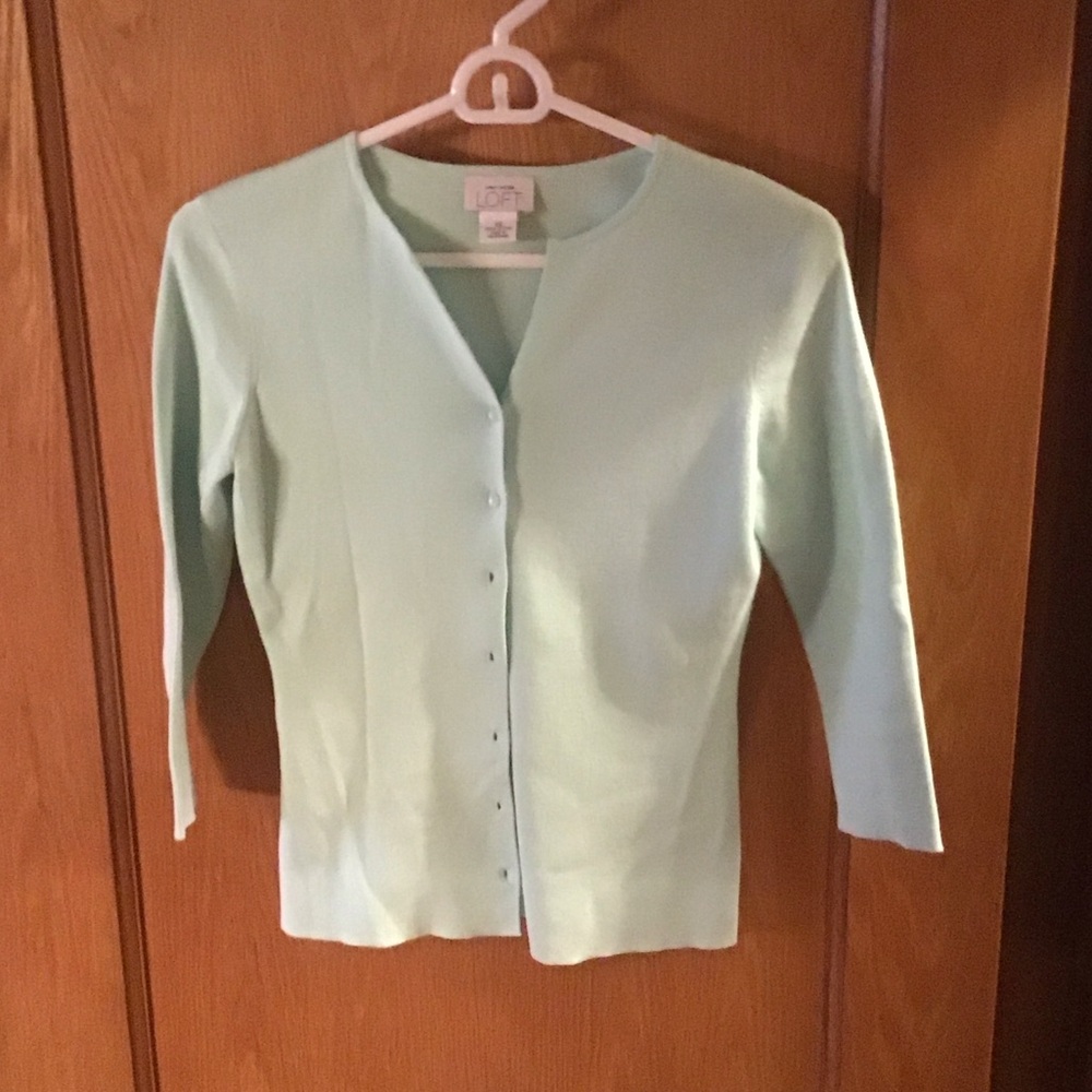 LOFT Pastel Mint Crewneck Button Cardigan XS